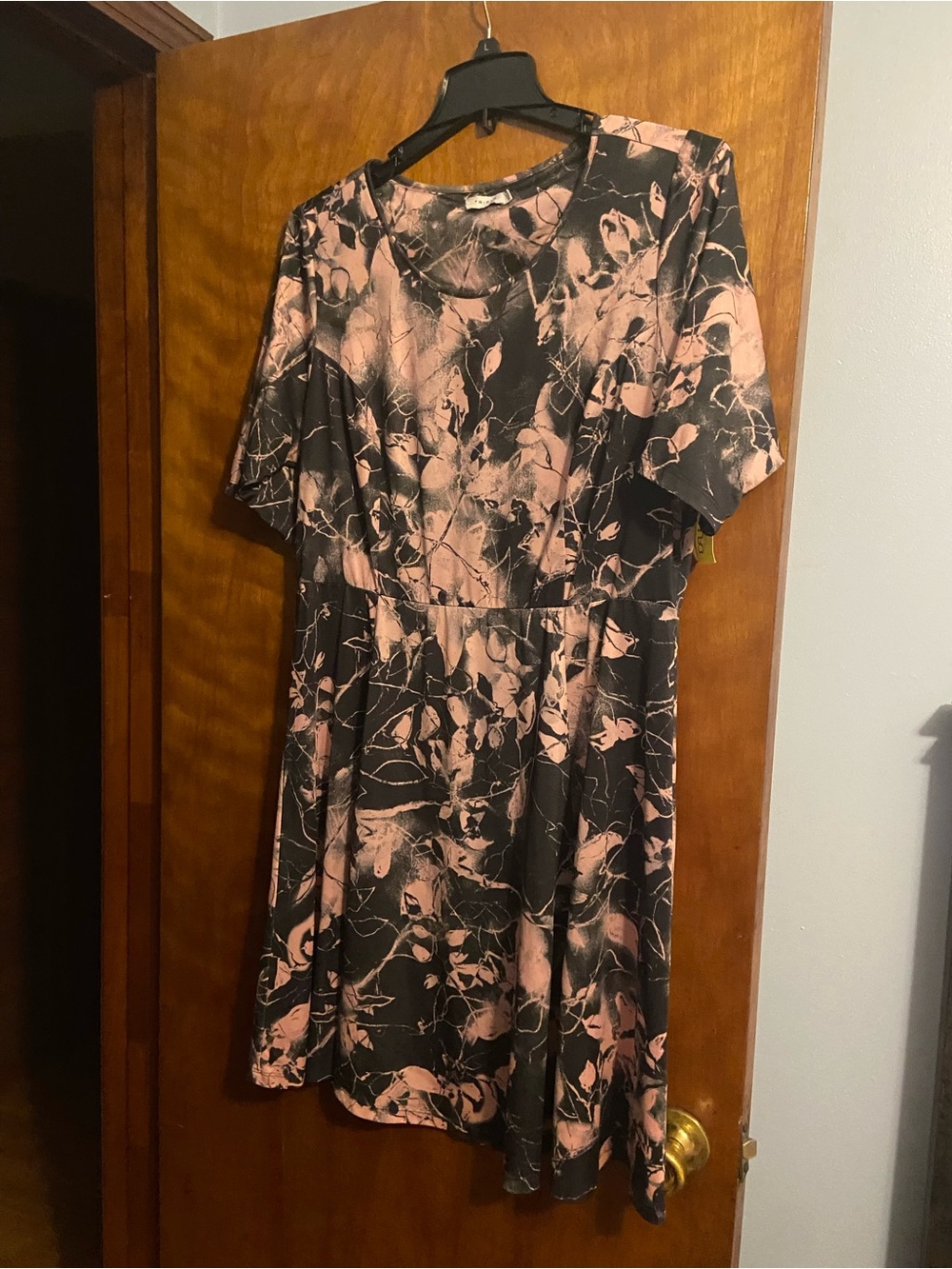 Short Sleeve Fit & Flare Midi Dress - Black with Blush Floral